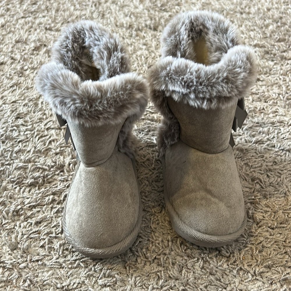 LONSOEN Kids Girls Boots Suede Lightweight Faux Fur Lined Mid Calf - Picture 7 of 10